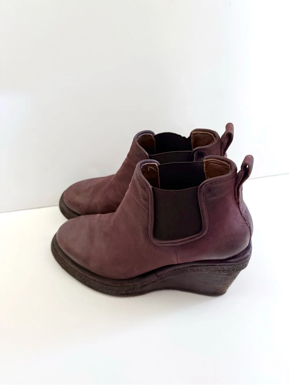 A.S.98 Talen Eggplant Leather Shoe Boots Wedges Distressed Size 7.5